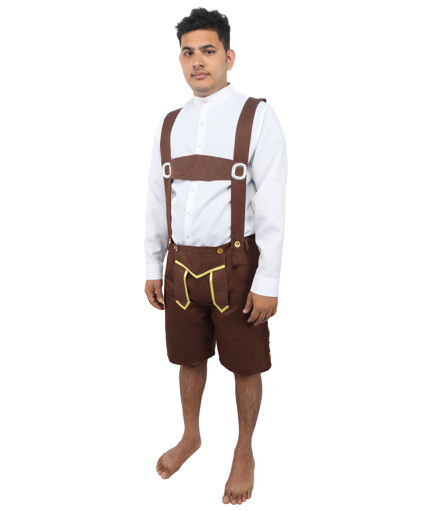 HPO Men’s Genuine Leather Authentic German White & Brown Costume – Traditional Bavarian Outfit