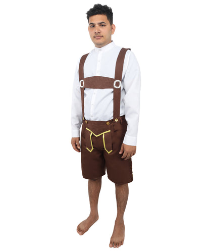 HPO Men’s Genuine Leather Authentic German White & Brown Costume – Traditional Bavarian Outfit