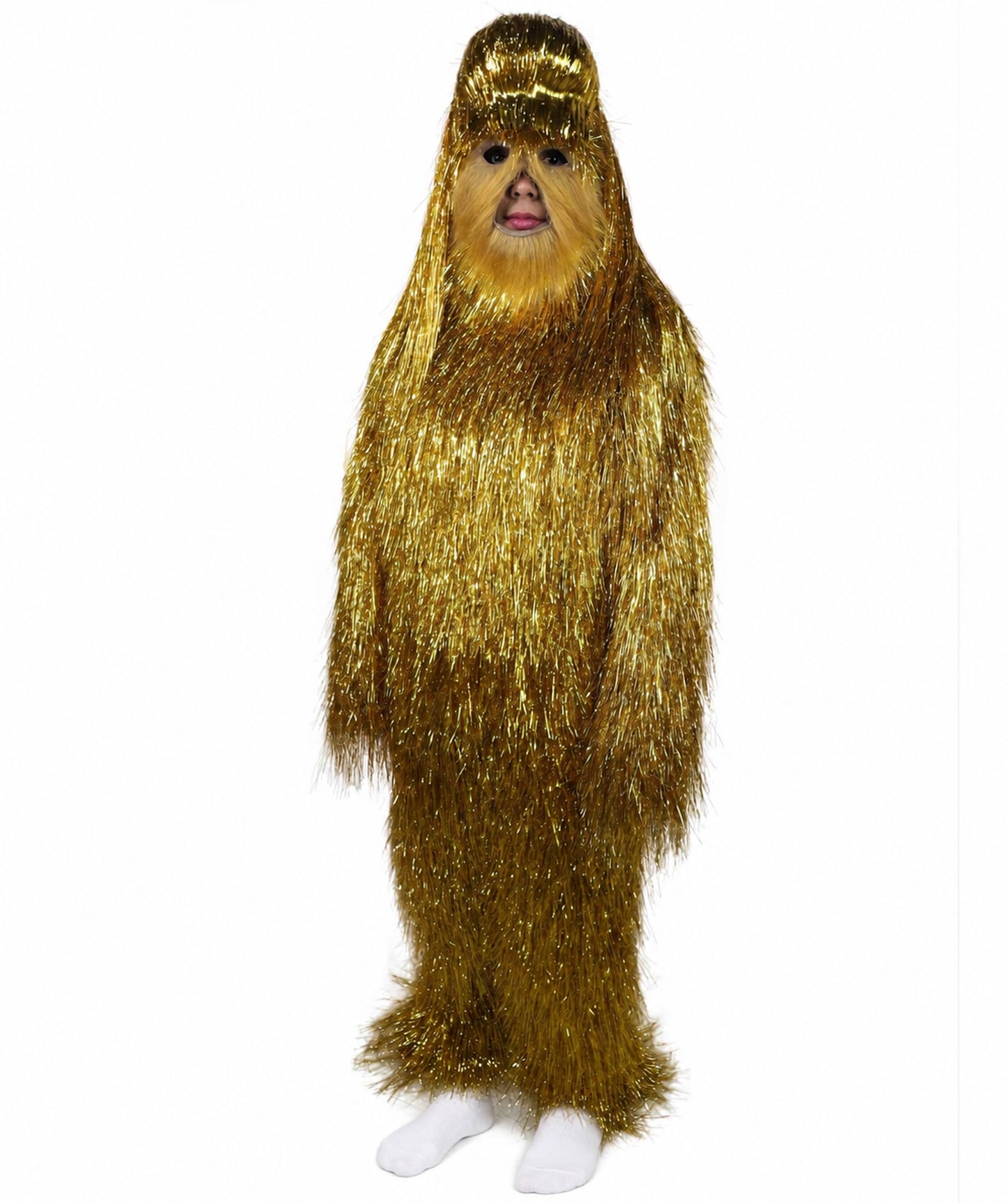 HPO Unisex Teen Extreme Tinsel Hairy Person Costume Bundle & Mask Set - Full-Body Tinsel Hair Suit Extra-Long Costume Wig for Halloween, Cosplay & Parties - Multiple Color Options