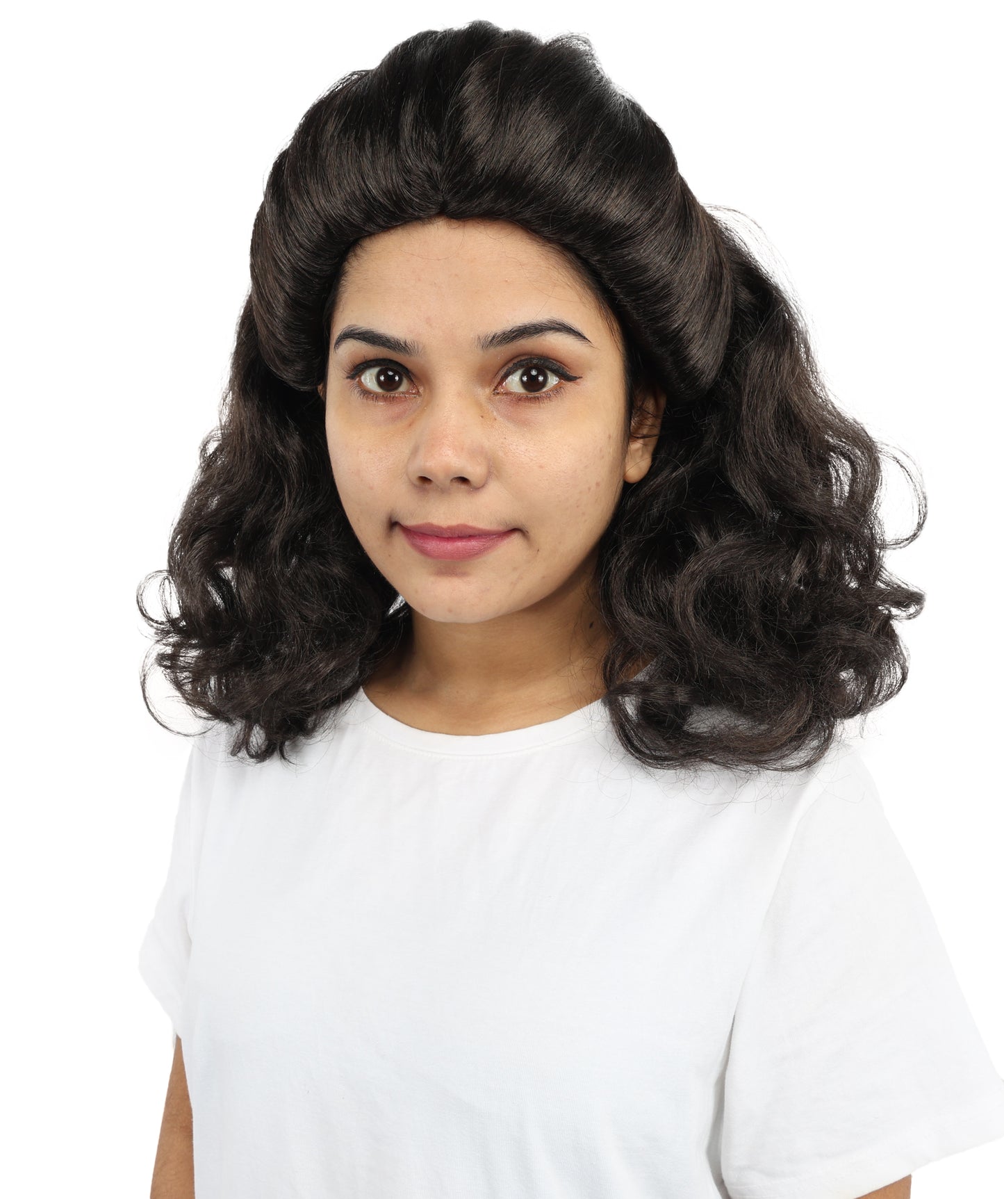 HPO Women's Wavy Dark Brown Curly Wig | Medium Length Textured Hair for  Fantasy Characters & Dress-Up | Cosplay Hairpiece Outfit for Party Looks, Themed Events