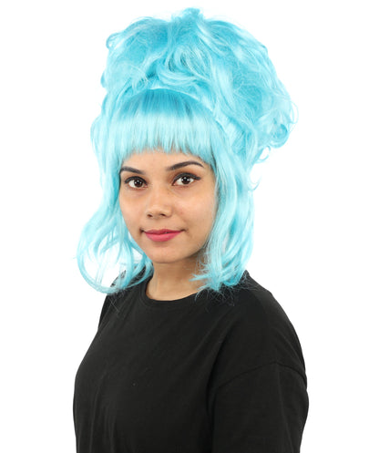 HPO Adult Women's Elegant Updo Tendril Wig | Multiple Color Options | Pastel peach hue, create of synthetic fiber, high teased volume with face-framing strands, breathable capless cap | Party, Halloween, theater, drag, performance, costume events