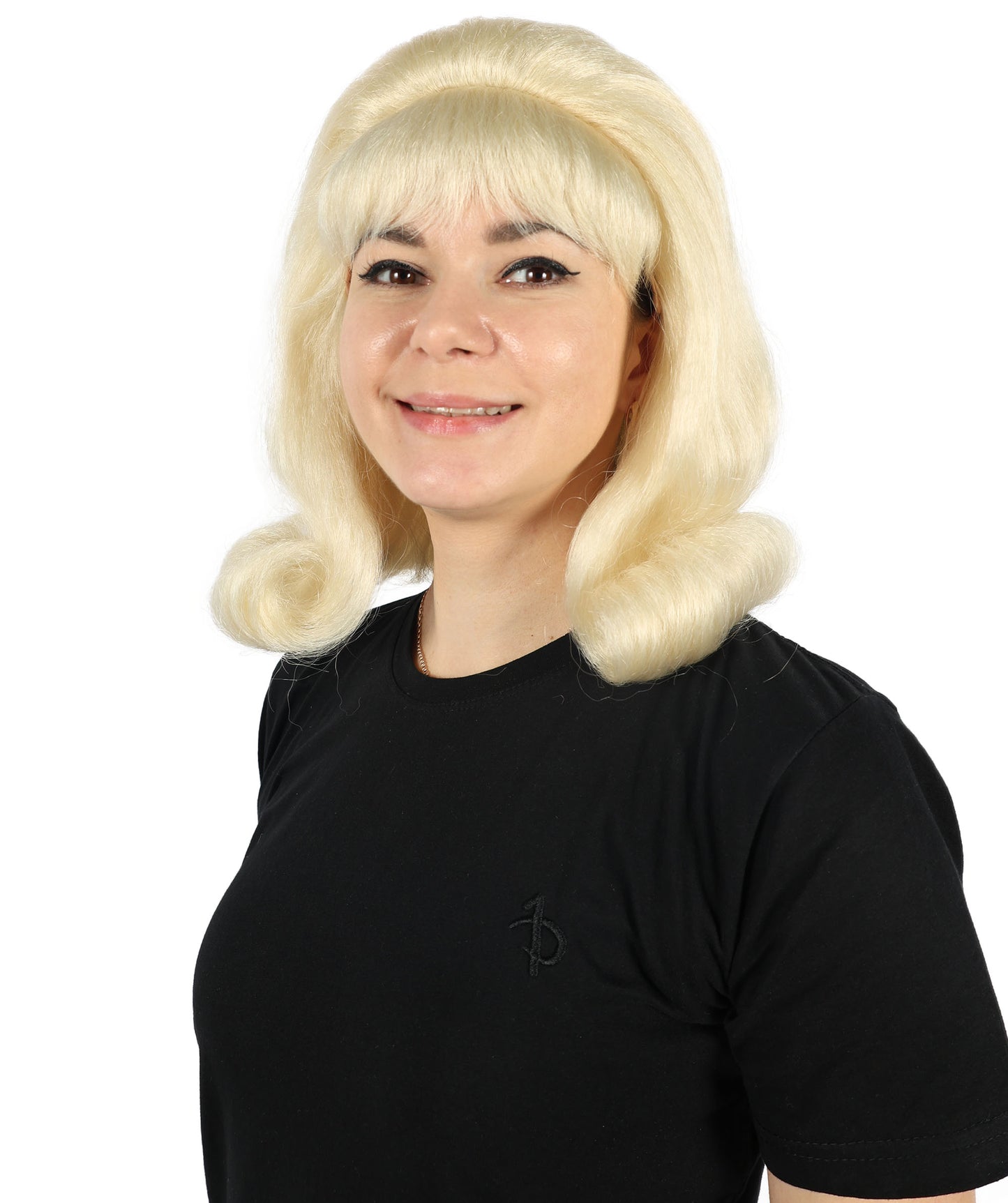 HPO Adult Woman 60's Flick-Up Blonde Wig – Retro Flipped Bob for Vintage & Costume Parties,Premium Breathable Capless Cap with Flame Retardant Synthetic Fiber Hair
