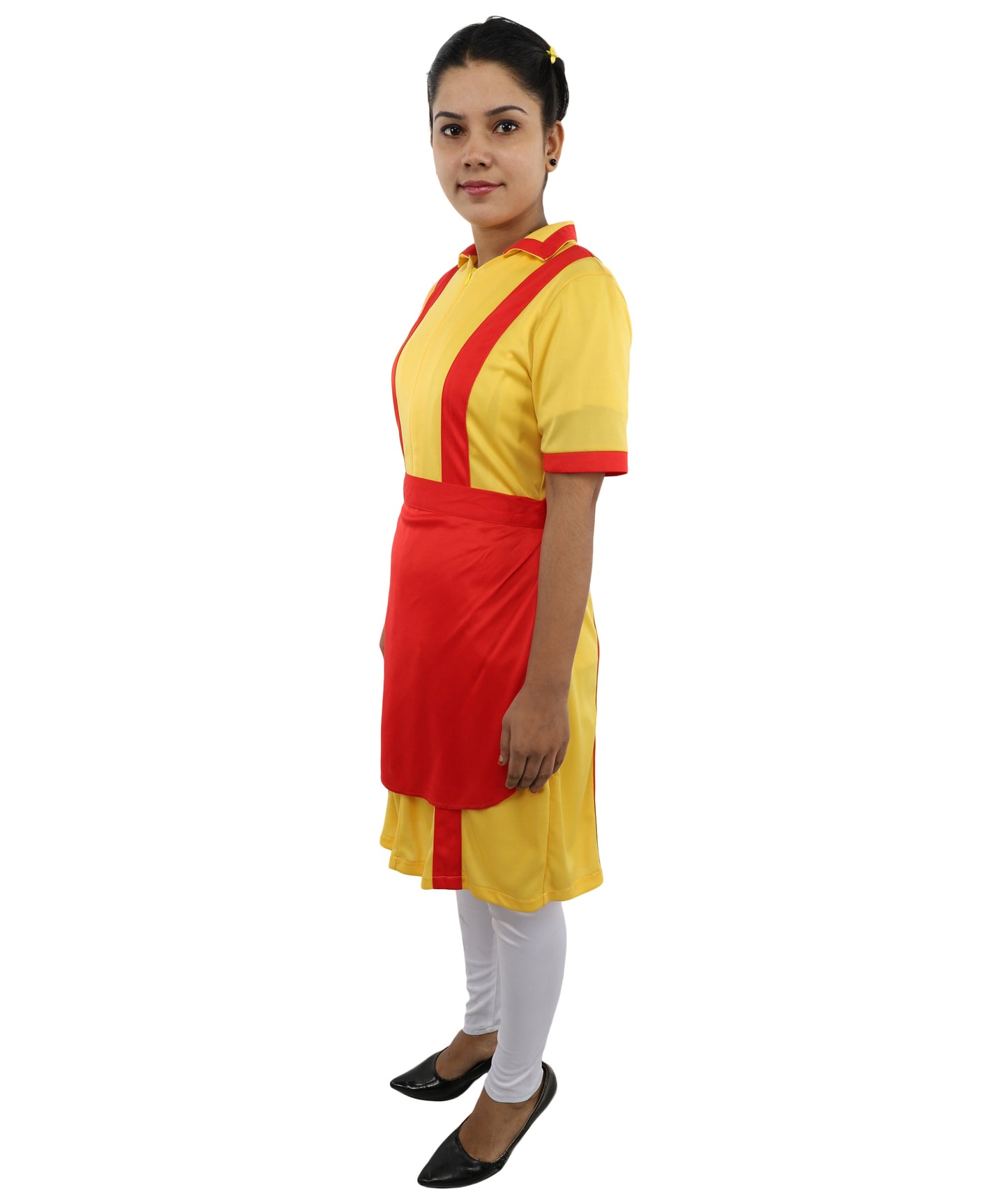 HPO Women’s Red & Yellow Waitress Costume – Stylish Scarf Dress with Collar Detail | Party & Cosplay Uniform Adults Outfit