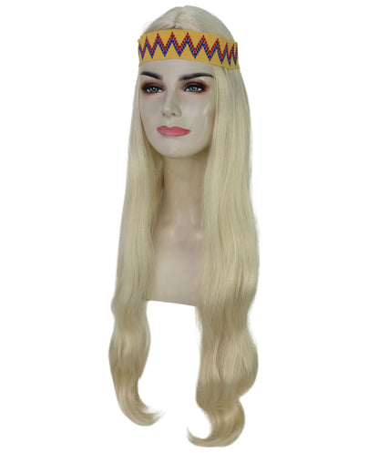 HPO Adult Female WIG Hippie Long with Headband – Boho Multiple Wigs Premium Breathable Capless Cap with Flame Retardant Synthetic Fiber Hair