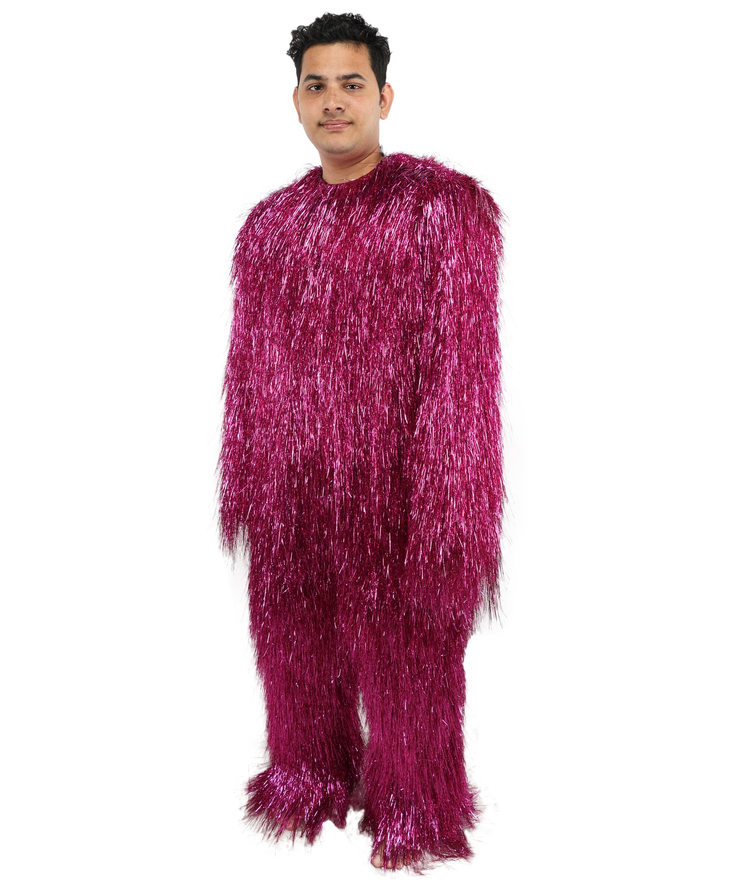 HPO UnisexTinsel Hairy Costume, Bundle & Mask Set | Full-Body Suit & Matching Mask | Long Hair Funny Costume for Halloween, Performers, Cosplay & Mascots | Multicolor Options