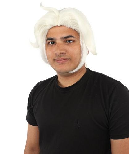 HPO Men's Golden Blonde Curtain Bang Wig | Shoulder Length Wavy Surfer Style, Heat Resistant Synthetic Fiber & Breathable Net | Halloween, Funny Roleplay, Theater, 90s Party & Costume Events
