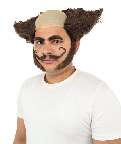 HPO Men's Wig Mustache Sideburn & Eyebrow Set | Animated Character-Inspired Fake Facial Accessories | Ideal for Halloween and Cosplay