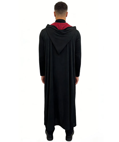HPO Men's Wizard Academy Cape | Flowing Multicolor jersey construction featuring a long robe with a crest and red inner lining | Ideal for party, Halloween, cosplay, theater, drag, performance, costume events