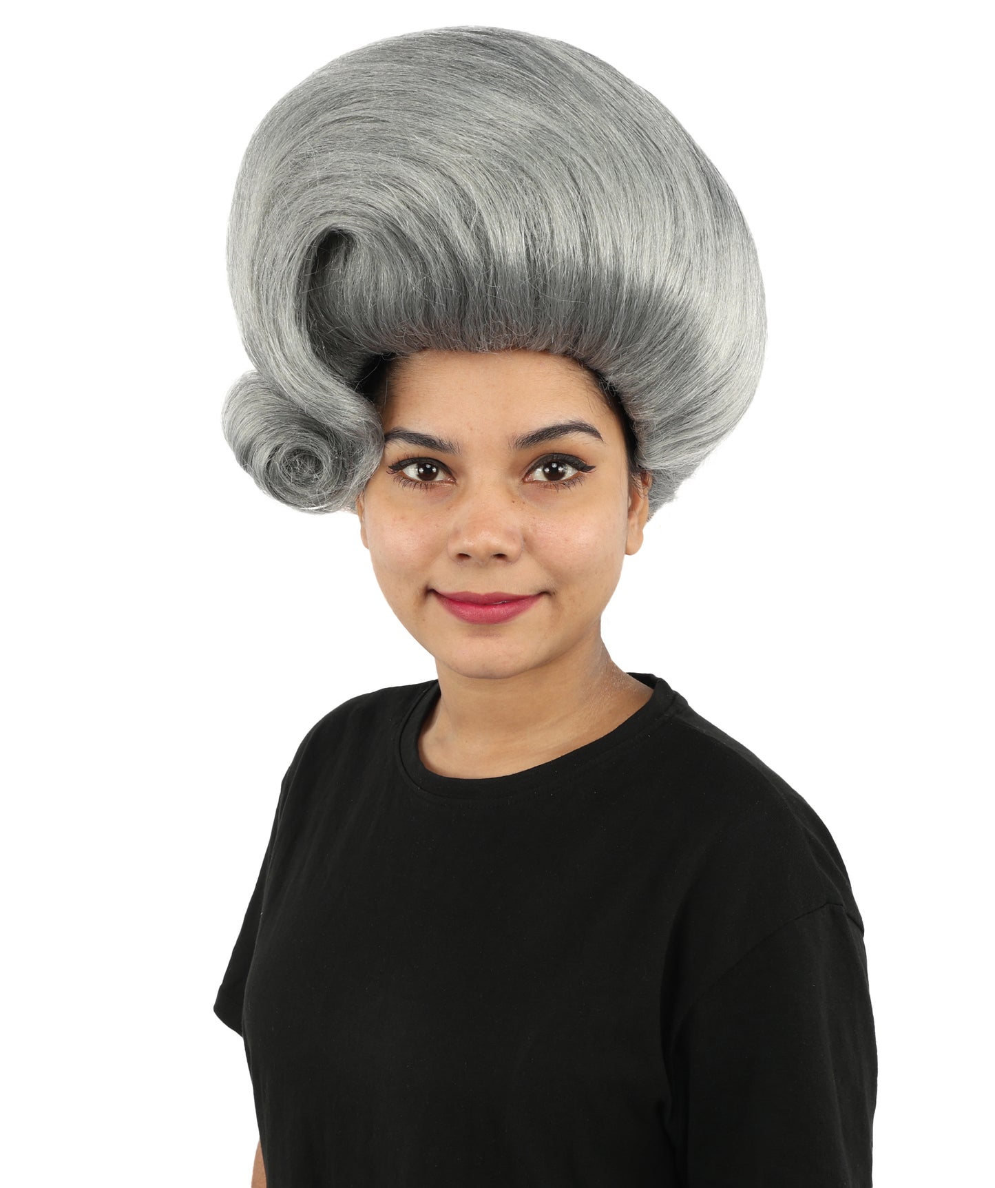HPO Women's Architectural Beehive Wig | Monochromatic steel grey, create of synthetic fiber, massive 13-inch sculpted volume with side swirl, breathable base | Party, Halloween, theater, drag, performance, costume events