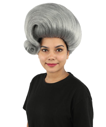 HPO Women's Architectural Beehive Wig | Monochromatic steel grey, create of synthetic fiber, massive 13-inch sculpted volume with side swirl, breathable base | Party, Halloween, theater, drag, performance, costume events