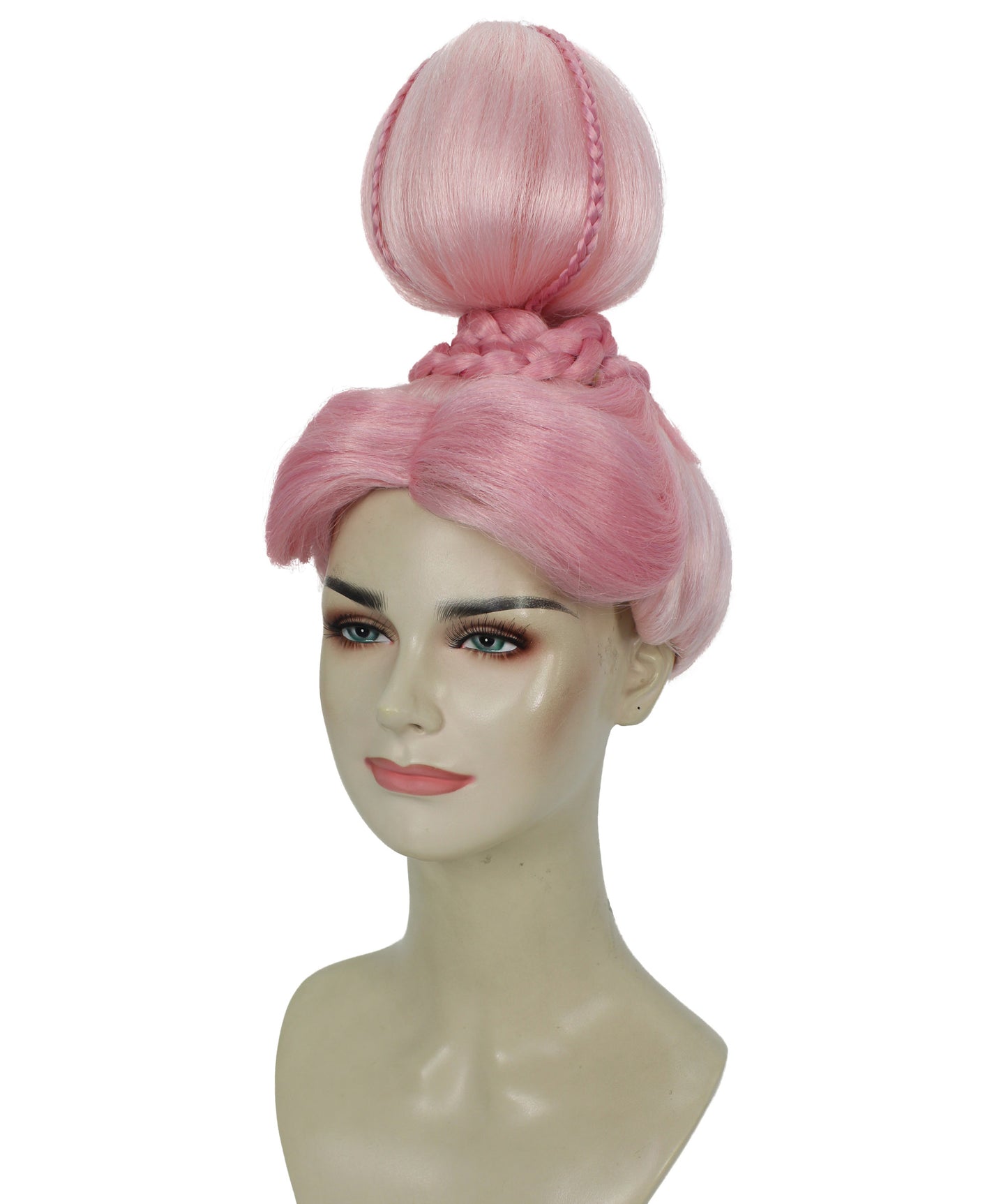 HPO Women's Pink High Bun Wig I Halloween Wig I Flame-retardant Synthetic Fiber