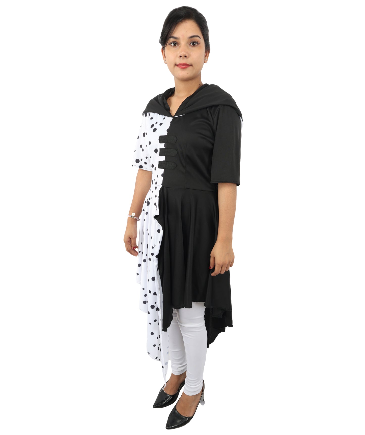 Black & White Costume Dress with Matching Gloves | Retro Party Outfit for Halloween, Cosplay, Carnival, Stage & Themed Events