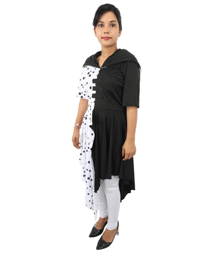 Black & White Costume Dress with Matching Gloves | Retro Party Outfit for Halloween, Cosplay, Carnival, Stage & Themed Events