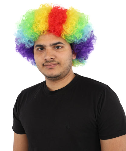 HPO Unisex Rainbow Afro Clown Wig | Multicolor Hairpiece with Standard Cap Design | Suitable for Cosplay, Parties, and Themed Events