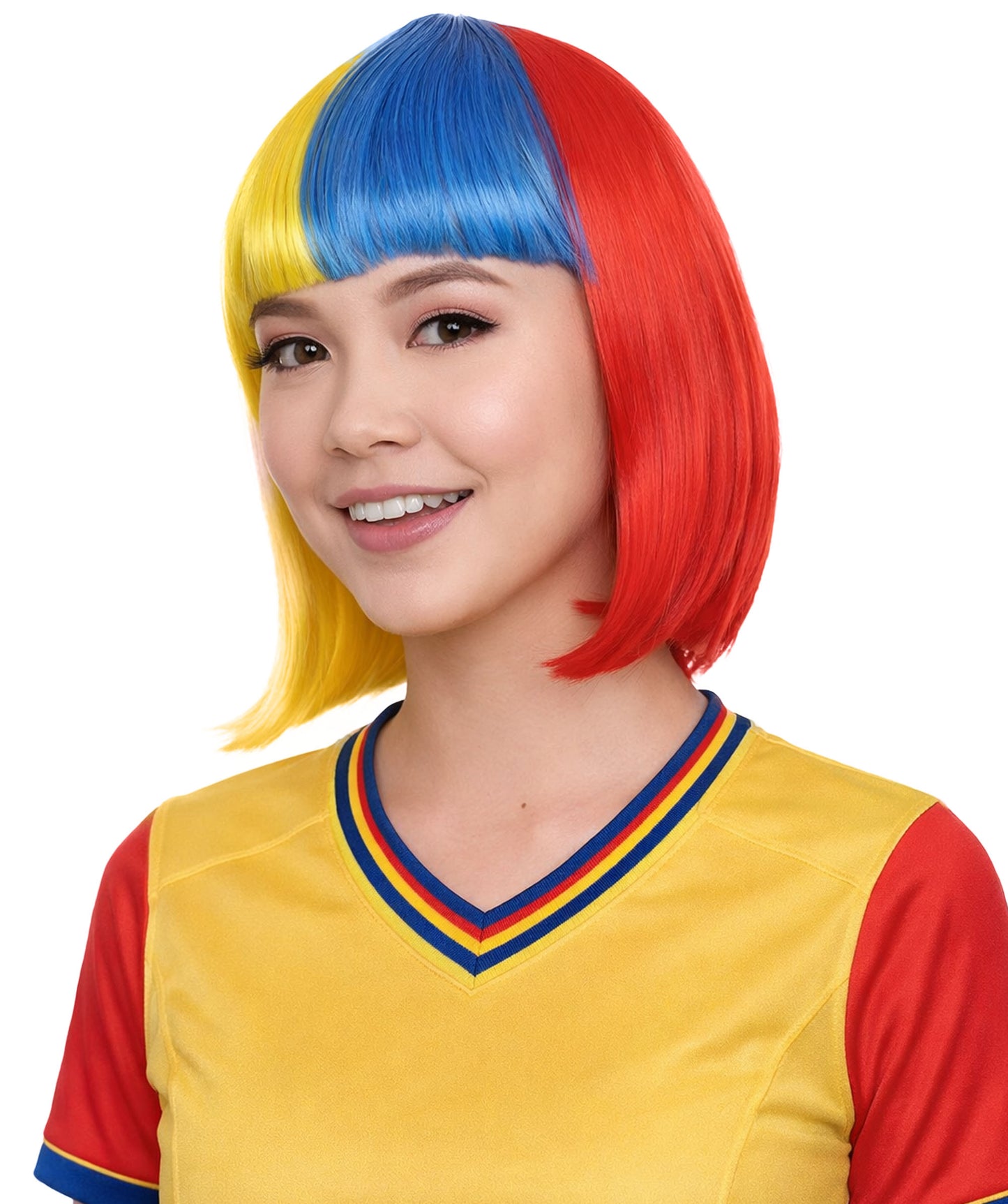 Colombia Flag Bob Wig Sport Party  | Patriotic Character Halloween Wig | Premium Breathable Capless Cap