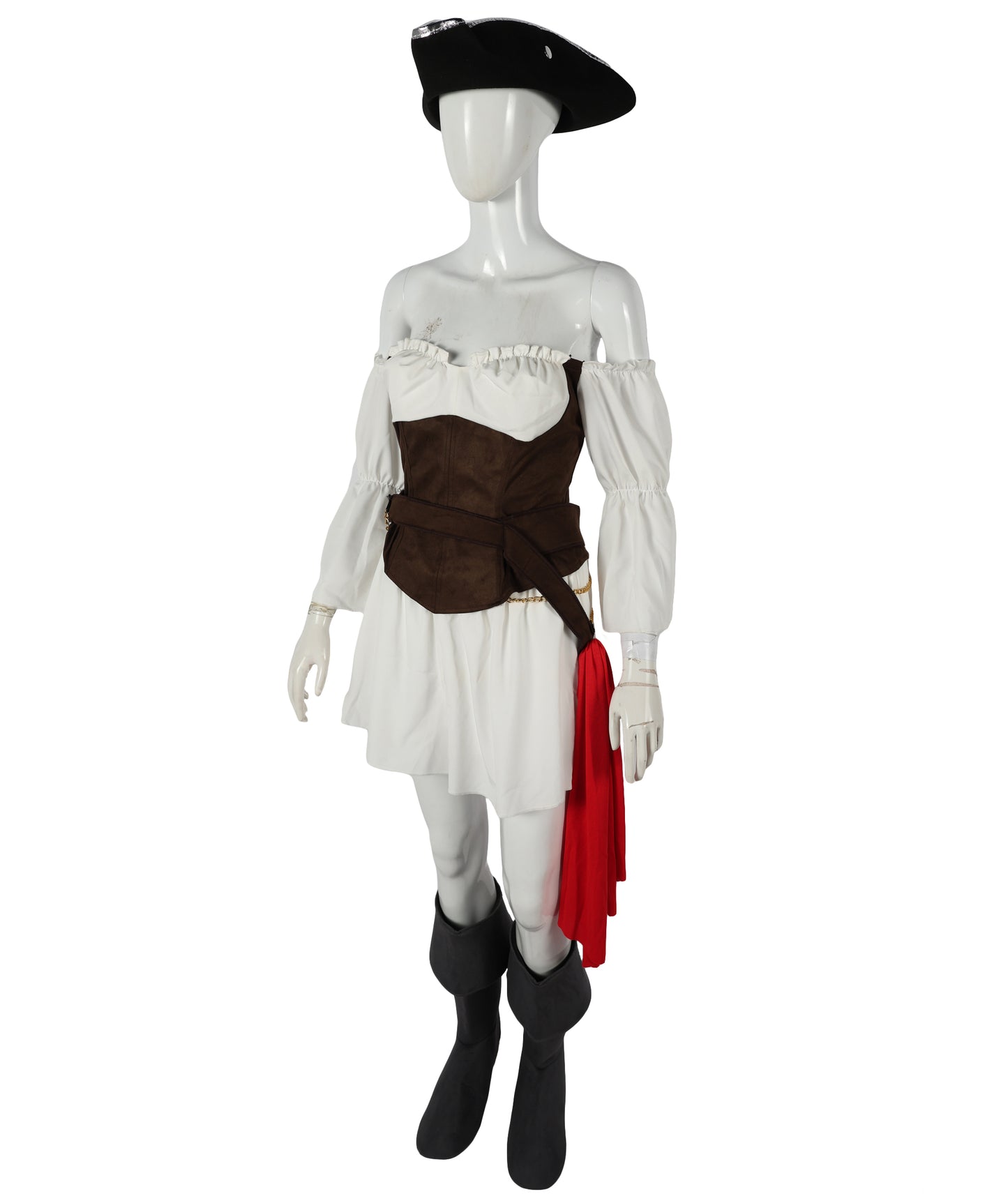 HPO Adult Women's Brown and White Inflatable Pirate Costume | Fun Halloween & Party Outfit | Medieval Fantasy Outfit with Accessories