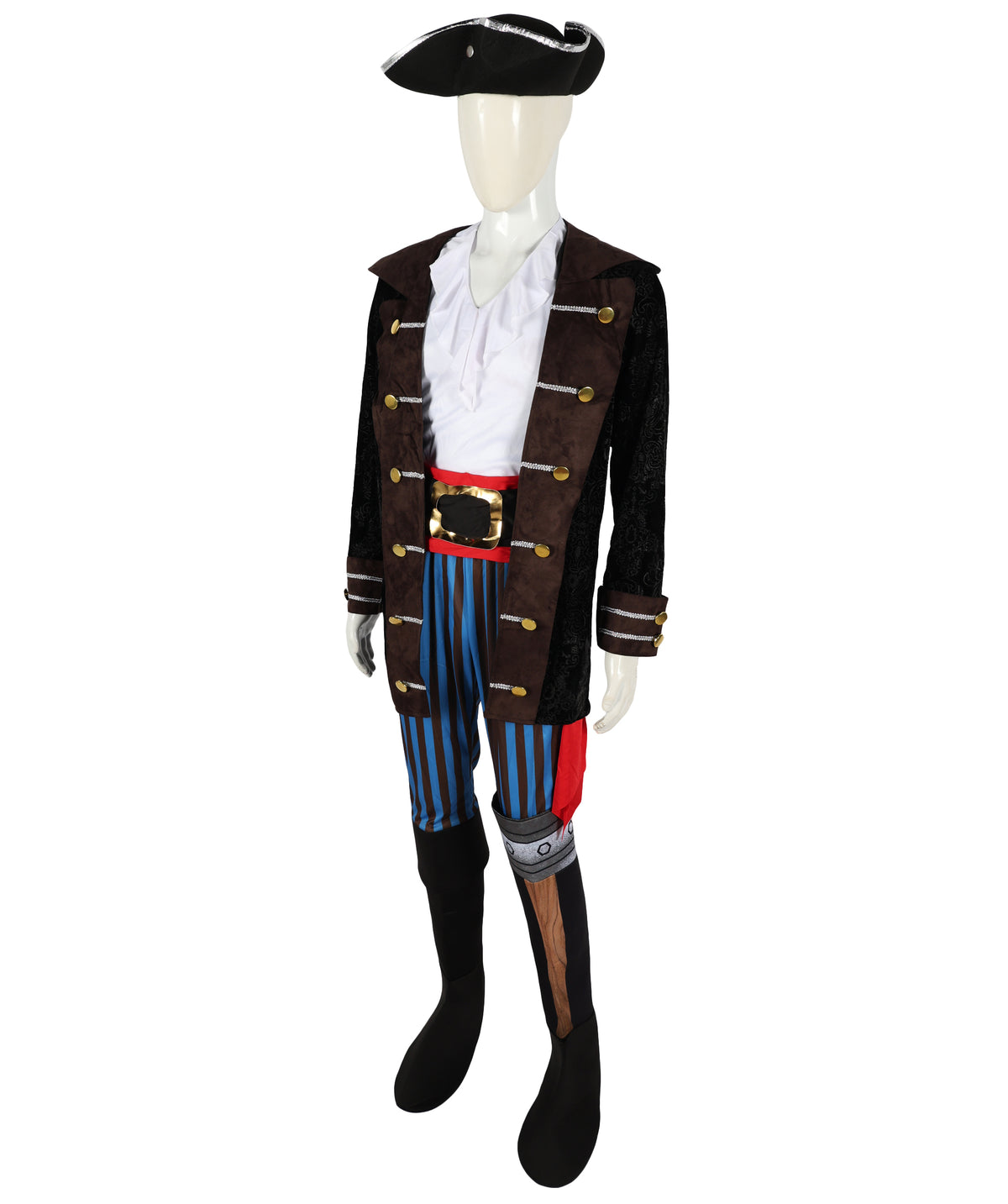 HPO Adult Men’s Pirate Jacket Halloween Costume | Classic Buccaneer Style Coat with Gold Trim and Lace Cuffs | Costume Parties & Themed Events