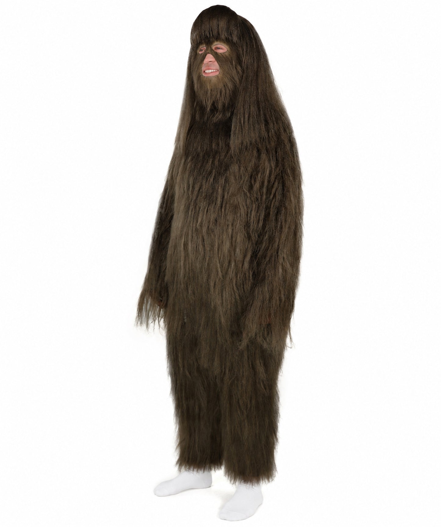 HPO Unisex Extreme Hairy Person Costume, Mask and Bundle - Full-Body Hair Suit Extra-Long Ash Brown Costume Wig for Halloween, Cosplay & Parties