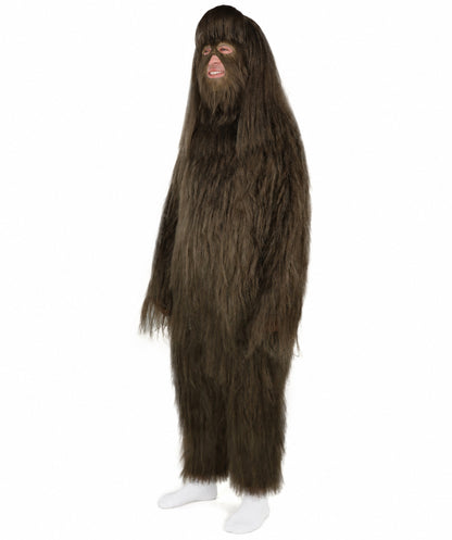 HPO Unisex Extreme Hairy Person Costume, Mask and Bundle - Full-Body Hair Suit Extra-Long Ash Brown Costume Wig for Halloween, Cosplay & Parties