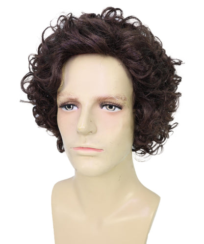 HPO Adult Male WIG Men Short Curly Dark Brown – Lightweight Synthetic Fiber, Perfect for Cosplay, Halloween, Historical Costumes, and Themed Events