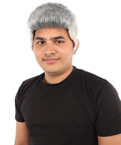 HPO Men’s 9 Inch Short Gray Wig | Capless Synthetic Hair | Ideal for Halloween , Historical and Fantasy Character Cosplay