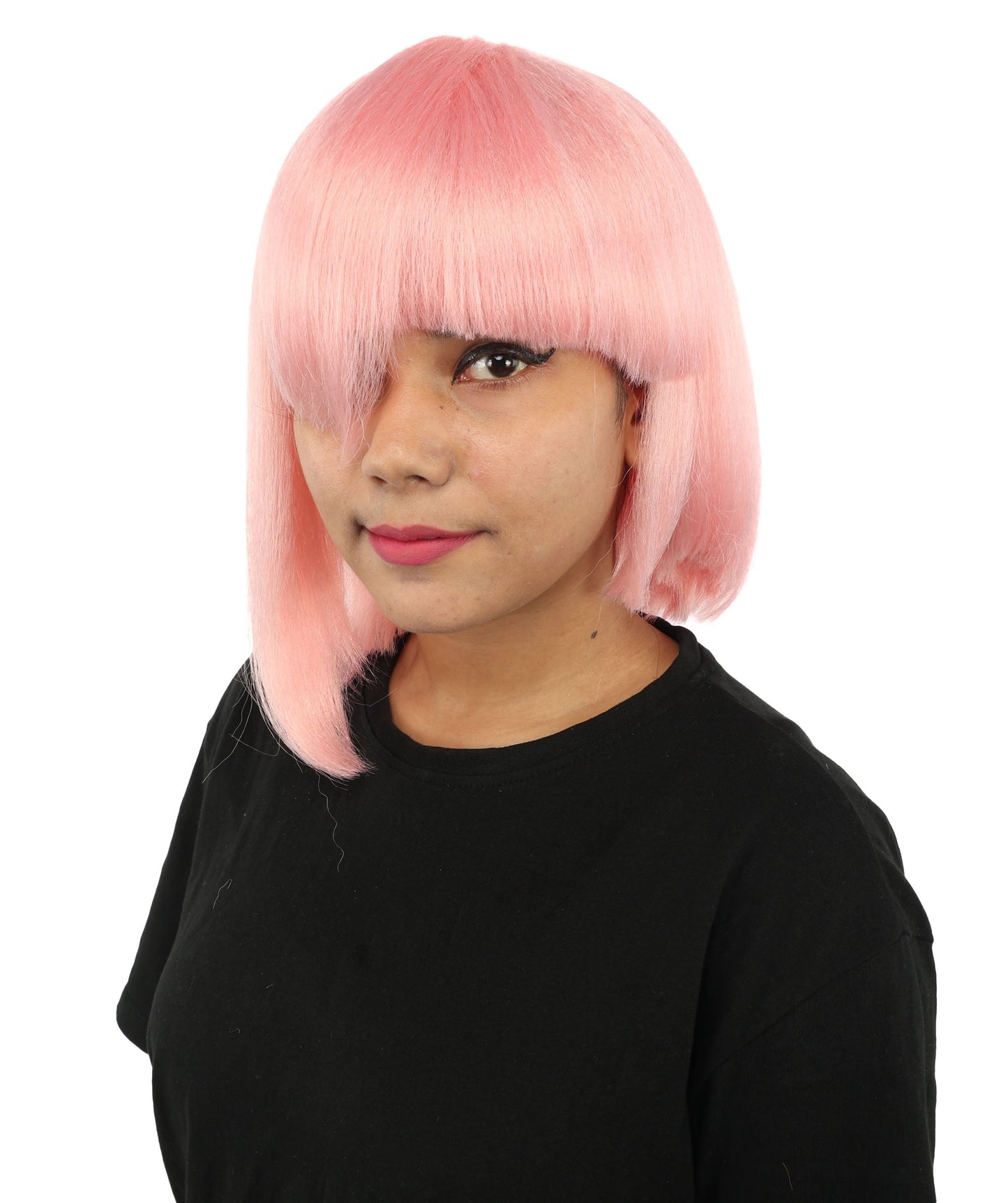 HPO Adult Women's Asymmetrical Bangs Bob Wig | Multiple Color Options | Create of synthetic fiber, sleek straight volume, breathable capless base | Party, Halloween, theater, drag, performance, costume events