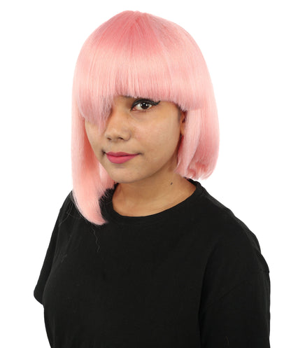 HPO Adult Women's Asymmetrical Bangs Bob Wig | Multiple Color Options | Create of synthetic fiber, sleek straight volume, breathable capless base | Party, Halloween, theater, drag, performance, costume events