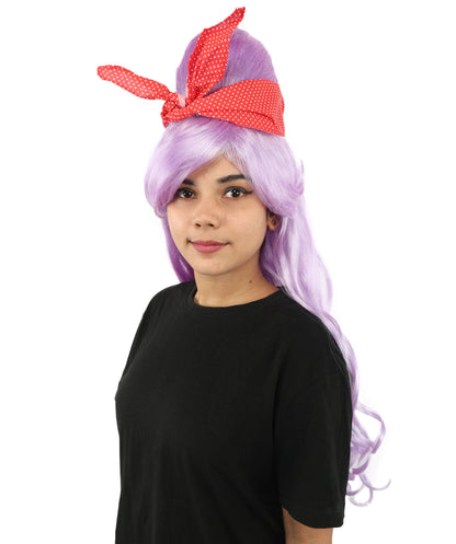 HPO Women’s Retro Beehive Wig with Red Bow | Multicolor Options | Extra Long Wavy Fancy Dress Accessory | Fancy Dress Accessory | Celebrity-Inspired Hair for Halloween, Cosplay & Music Tribute Parties