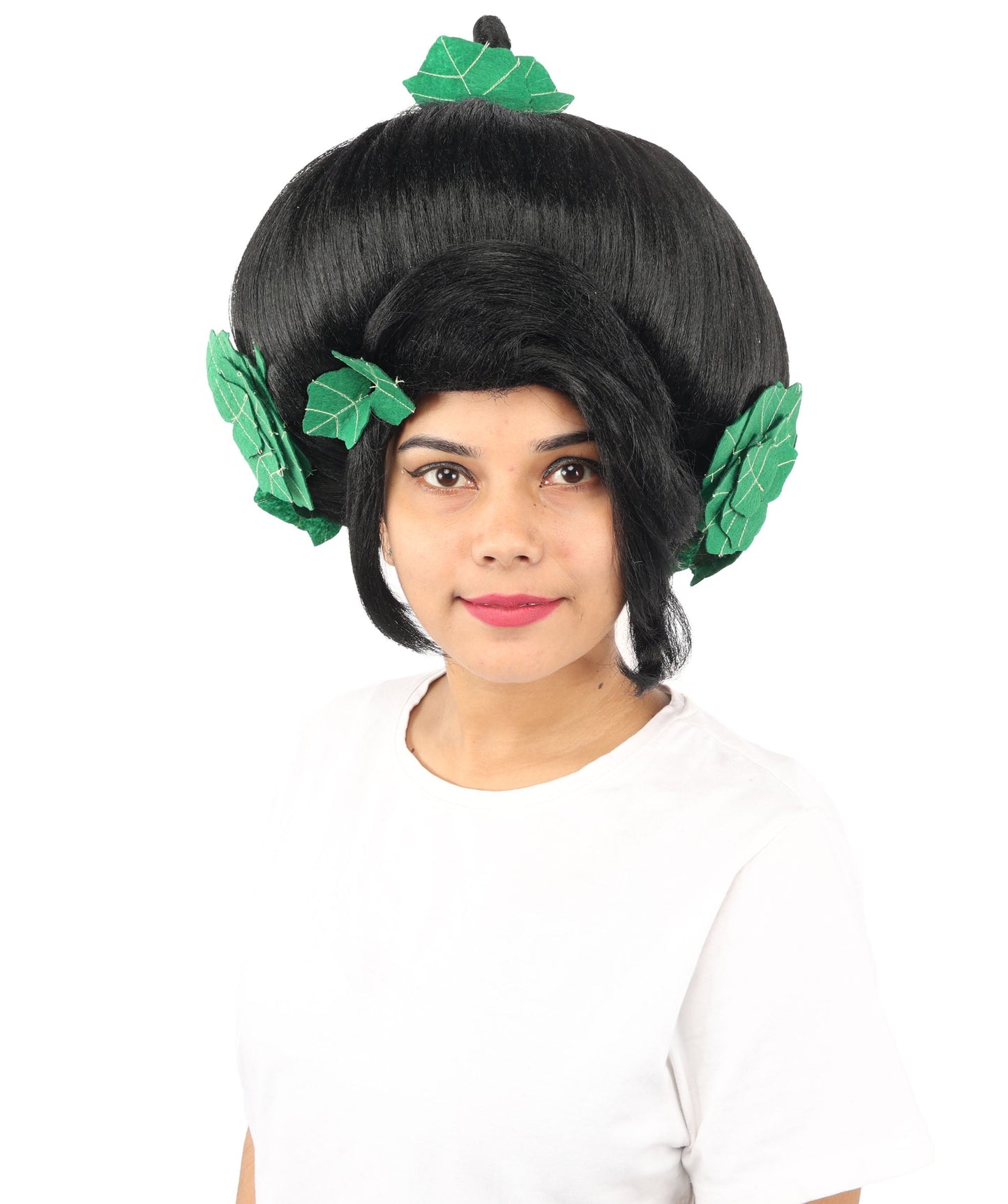 HPO Adult Women's Sculpted Pumpkin Show Wig | Multiple Color Options | Create of synthetic fiber, massive spherical updo with green leaf accents, breathable base | Halloween, theater, drag, performance, party, costume events