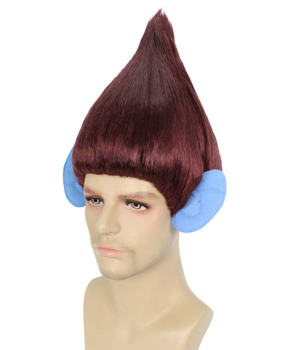 HPO Men's Pointy Diamond Guy Troll Wig with Blue Ears,Multiple Color,Flame-Retardant Synthetic Fiber