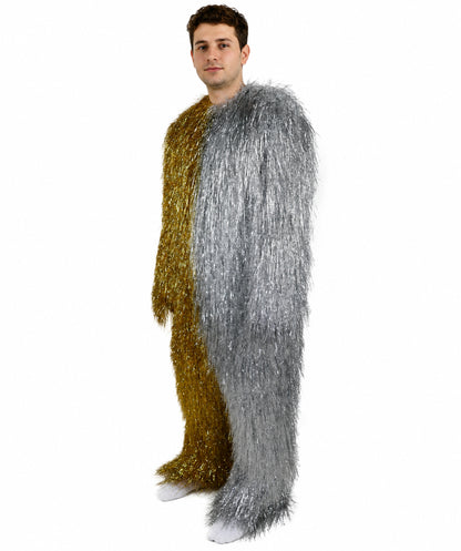 HPO Unisex Tinsel Hairy Two-Part Costume, Bundle & Mask Set | Full-Body Suit & Matching Mask | Long Hair Funny Costume for Halloween, Performers, Cosplay & Mascots
