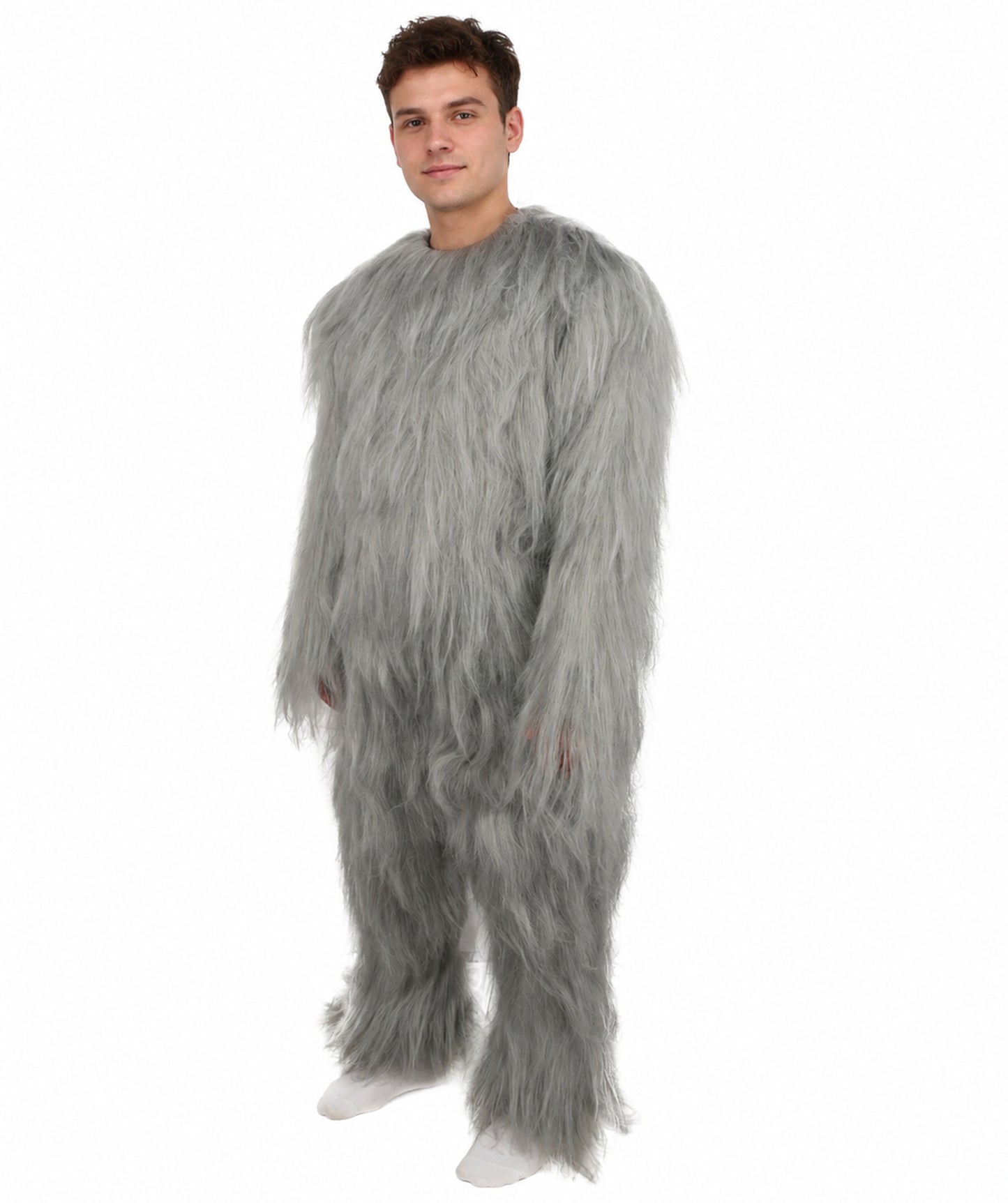 HPO Unisex Extreme Hairy Person Costume, Mask and Bundle - Full-Body Hair Suit Extra-Long Ash Brown Costume Wig for Halloween, Cosplay & Parties