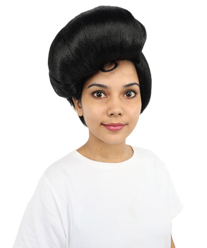 HPO Women's Side Character Dark Spirit Wig with Horns | Short Layered Black Fantasy Hairpiece | Cosplay, Halloween, Stage & Creative Roleplay