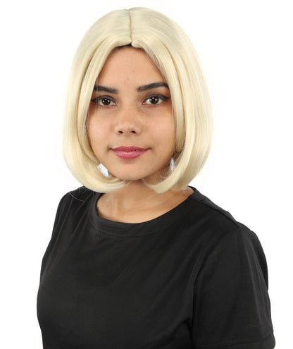 Adult Women's Two-Tone Bob Wig | Multiple Color Options | Short Straight Blunt Cut Inspired by American Pop Artist Look | Natural Hairline for Halloween and Cosplay