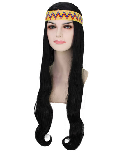 HPO Adult Female WIG Hippie Long with Headband – Boho Multiple Wigs Premium Breathable Capless Cap with Flame Retardant Synthetic Fiber Hair