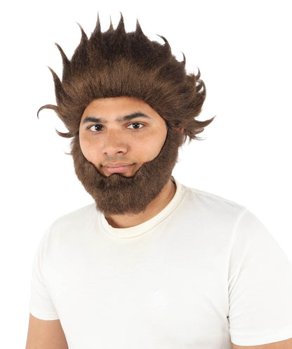 HPO Adult & Teen Men’s 11-Inch Spiky Wig with Beard Set | Multiple Color Options, Ideal for Cosplay, and Themed Events | Bold Style for Fun and Creative Looks