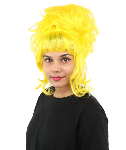 HPO Adult Women's Elegant Updo Tendril Wig | Multiple Color Options | Pastel peach hue, create of synthetic fiber, high teased volume with face-framing strands, breathable capless cap | Party, Halloween, theater, drag, performance, costume events