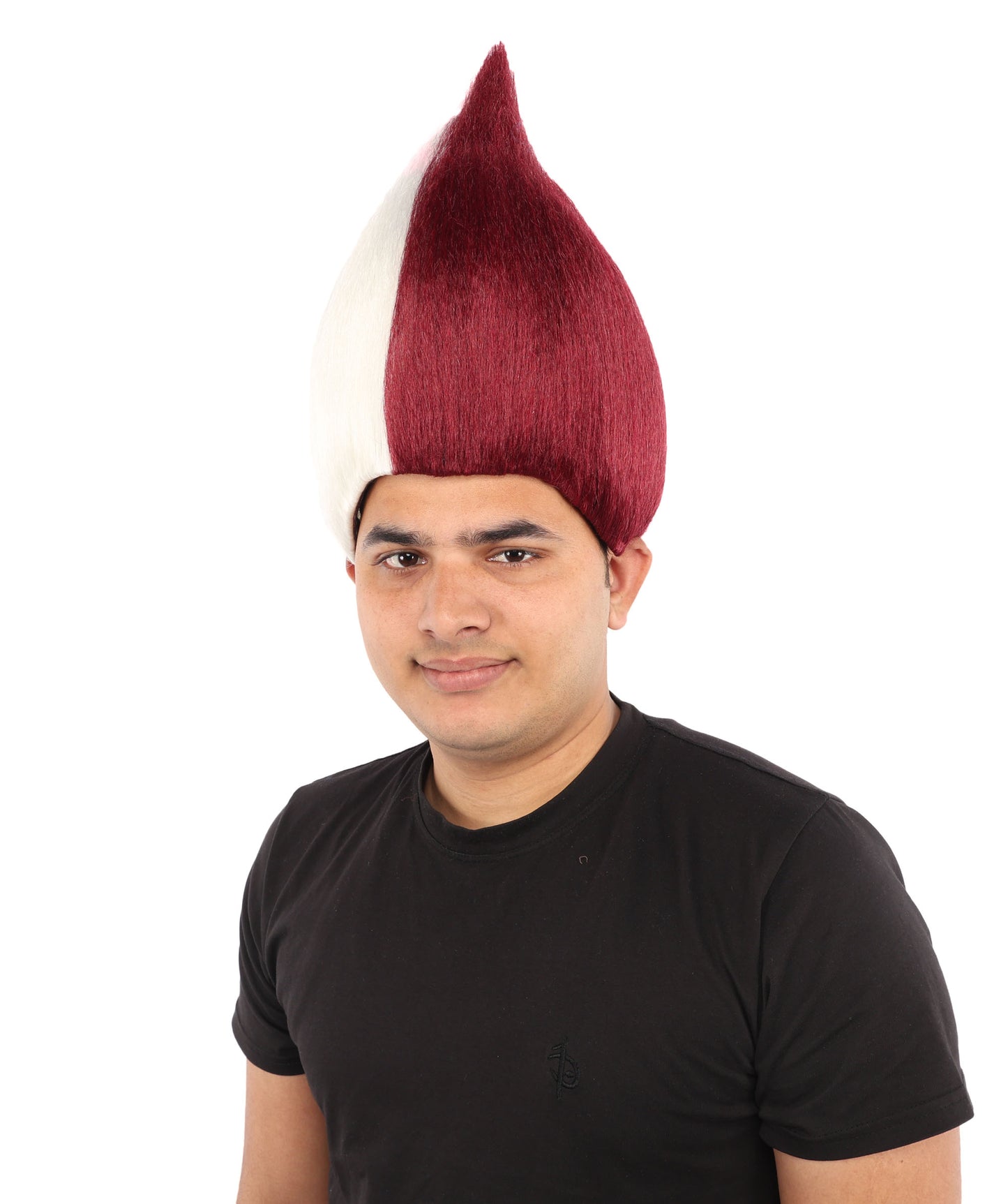 HPO Unisex Qatar Flag-Inspired Maroon & White Sport Troll Wig Troll Wig – Spiky Synthetic Hair with Capless Cap | Ideal for Sports, Cosplay, and National Events