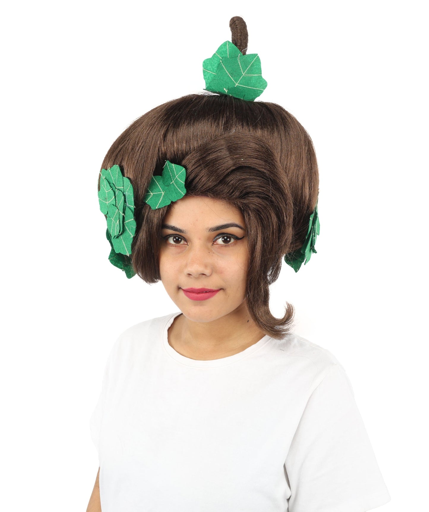 HPO Adult Women's Sculpted Pumpkin Show Wig | Multiple Color Options | Create of synthetic fiber, massive spherical updo with green leaf accents, breathable base | Halloween, theater, drag, performance, party, costume events