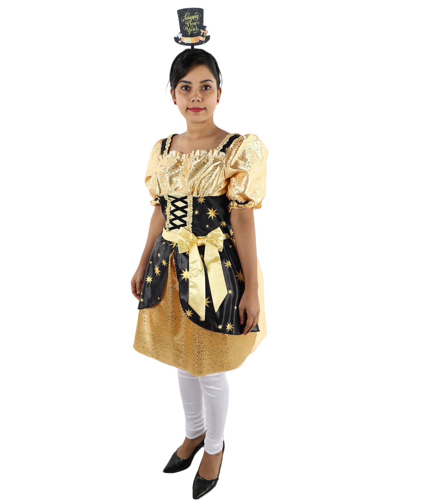 HPO Women’s Golden Warrior Dress Costume with Headband | Elegant Historical Style Outfit | Ideal for Parties and Events