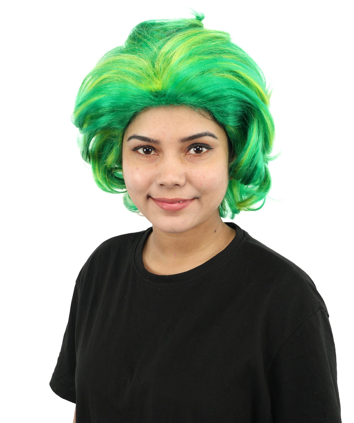 Women’s Pop Diva Inspired Wig | Voluminous Curly Bob in Bold Yellow & Green | Synthetic  Hair for Cosplay, Halloween, Stage & Fashion Events