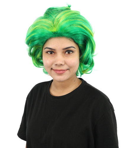 Women’s Pop Diva Inspired Wig | Voluminous Curly Bob in Bold Yellow & Green | Synthetic  Hair for Cosplay, Halloween, Stage & Fashion Events