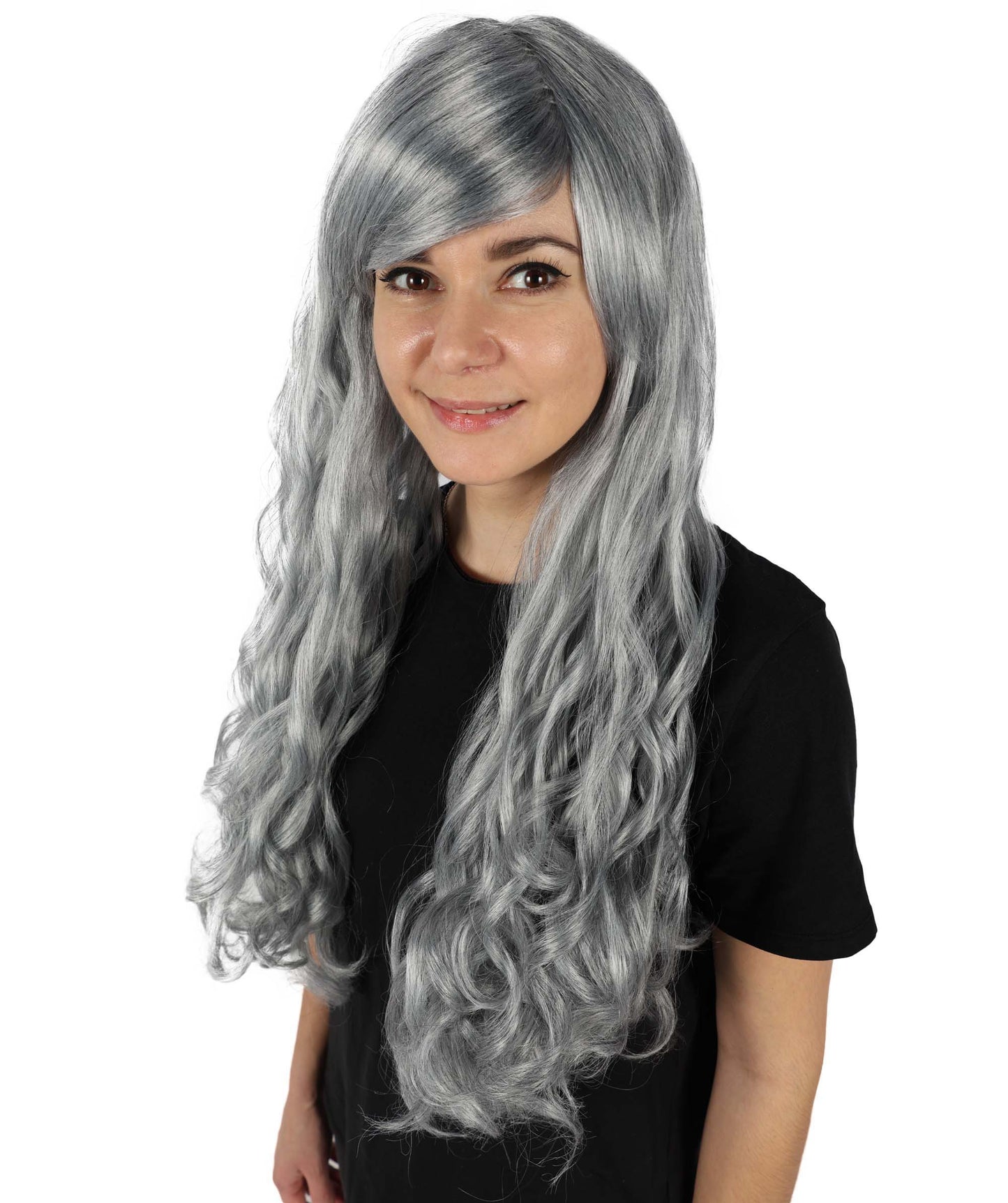 HPO Women's Multicolor Long Curly Wig with Fringe, Flame-retardant Synthetic Fiber