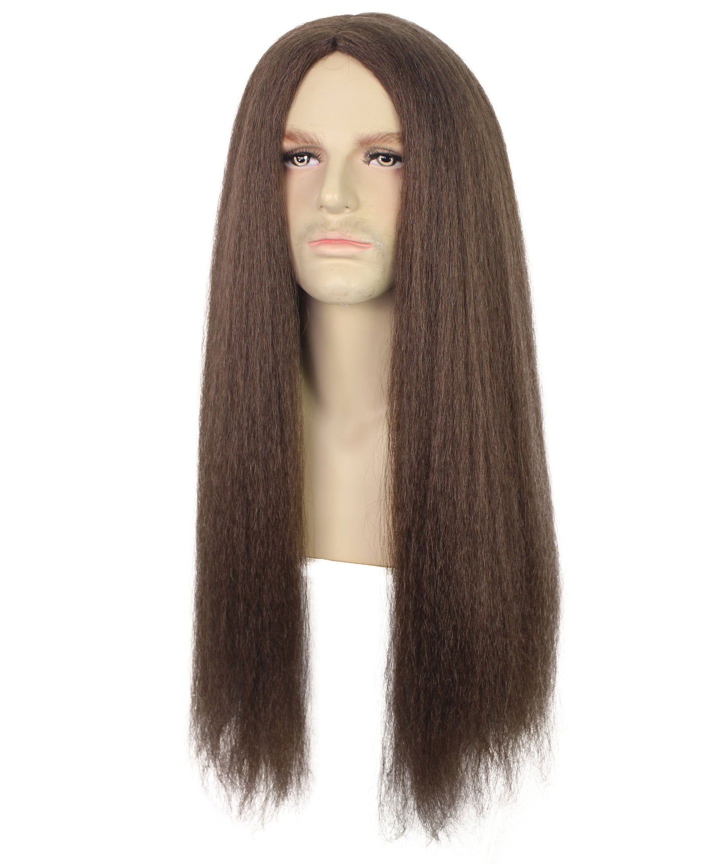 HPO Adult Men's Long Straight Brown Hippy Wig | Halloween and Cosplay Wig | Flame-retardant Synthetic Fiber