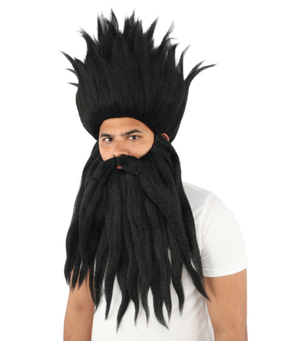 Wild Man Wig Beard & Mustache Set | Voluminous Multicolor Options Messy Hair with Matching Facial Hair, Synthetic Fiber & Breathable Cap | Halloween, Jungle Roleplay, Theater, Carnival & Costume Party