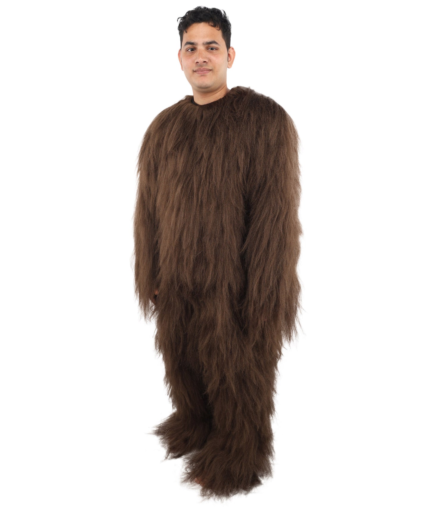 HPO Unisex Extreme Hairy Person Costume, Mask and Bundle - Full-Body Hair Suit Extra-Long Ash Brown Costume Wig for Halloween, Cosplay & Parties