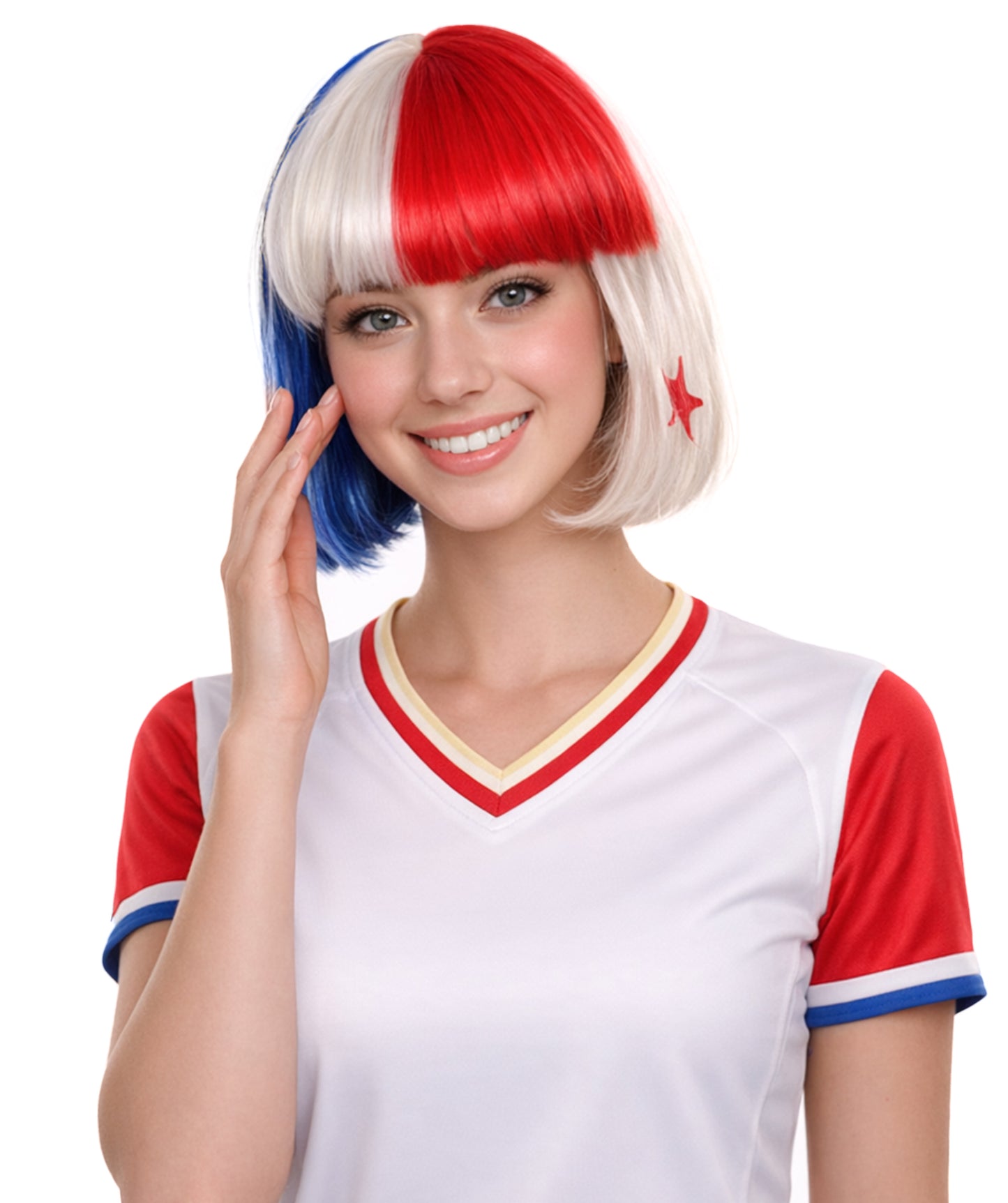 Panama Flag Sport Party Bob Wig | National Pride Red White Blue | Premium Breathable Capless Cap