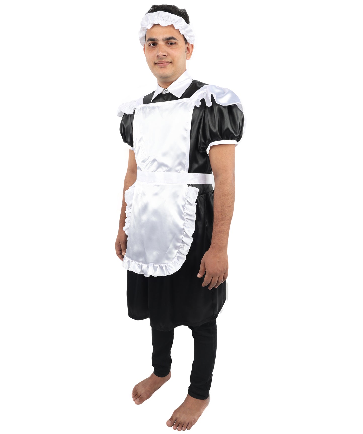 HPO Men's Sissy French Maid Black & White Costume, Crossdress Puff Sleeve Dress, Cosplay Outfit