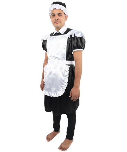 HPO Men's Sissy French Maid Black & White Costume, Crossdress Puff Sleeve Dress, Cosplay Outfit