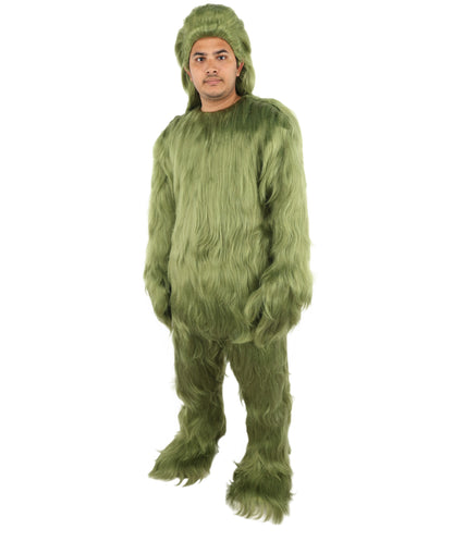 Furry Monster Grinch Christmas Olive Green Santa Costume, Ideal for Halloween